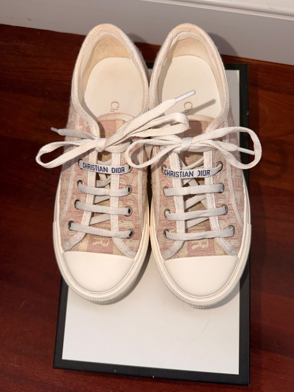 Dior Beige-Pink Canvas Low-Top Sneakers
